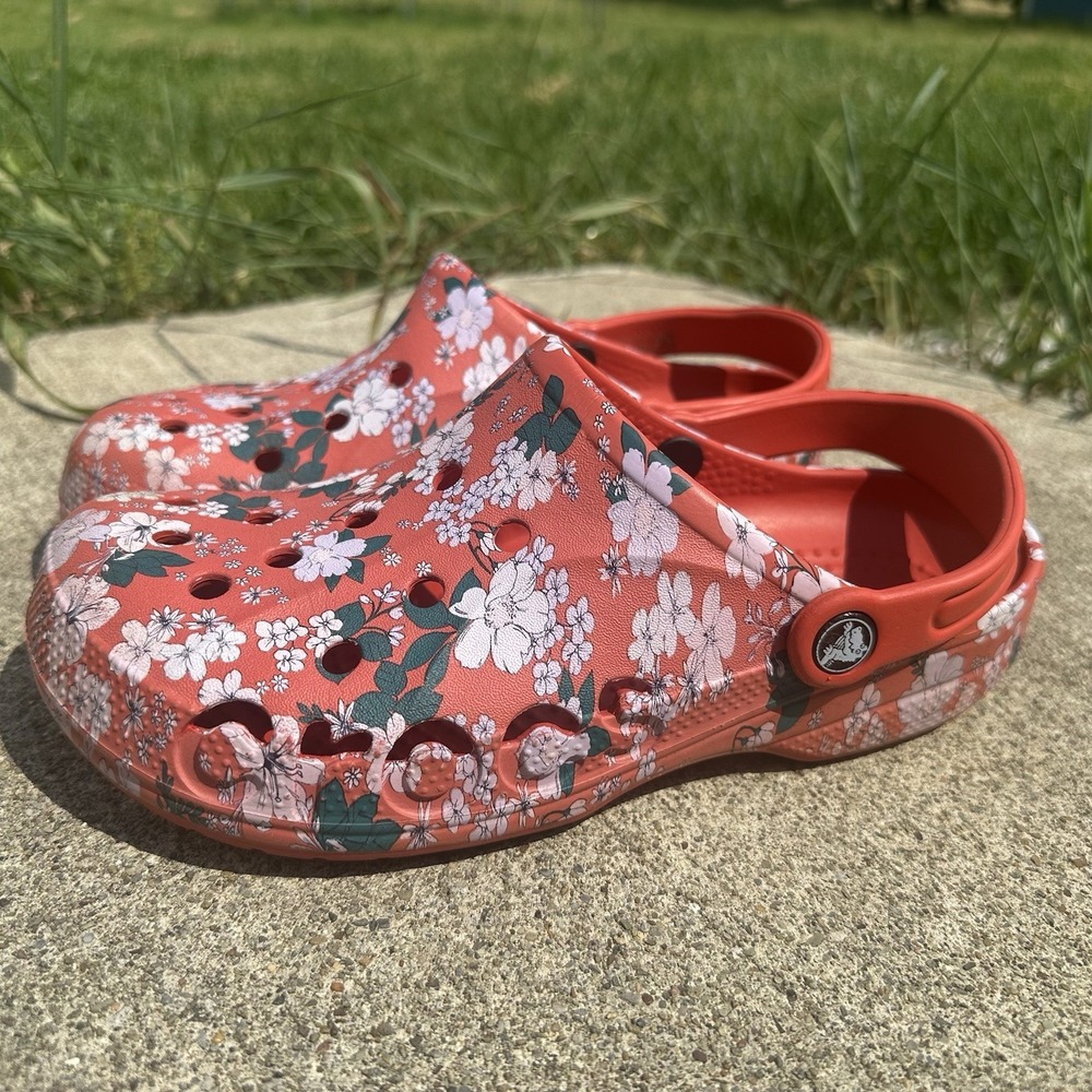 Crocs Baya Seasonal Printed Clogs Shoes Spicy Orange Floral - Women's Size 8 -